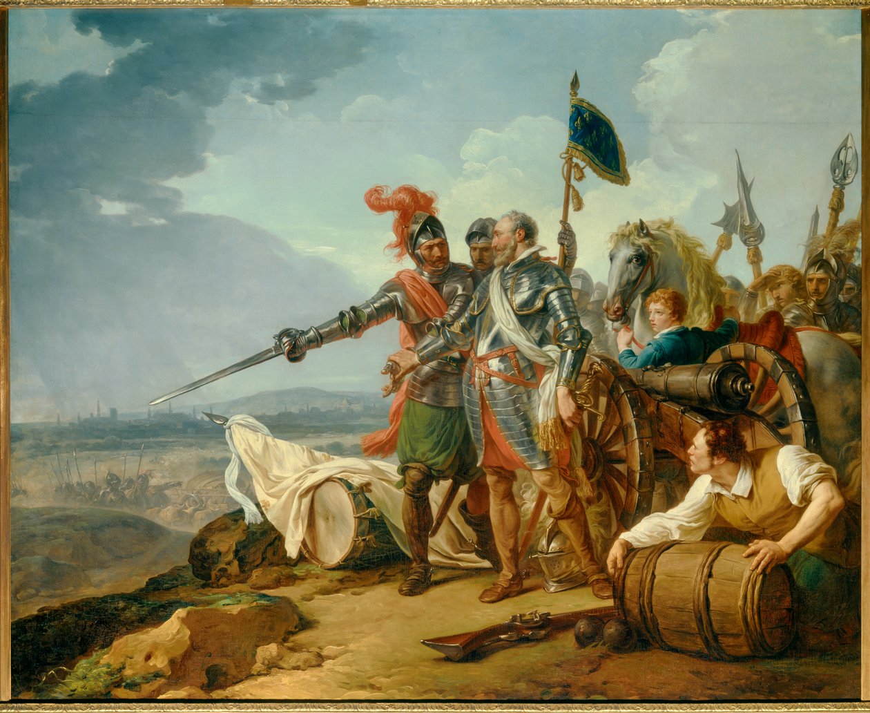Vallásháború: „IV. Henrik király élelmiszert vitt Párizsba 1590 augusztusában” IV. Henrik király (1553-1610) Párizs közelében, a város 1590-es ostroma alatt ellátja az éhező párizsiakat. Francois Andre Vincent (1746-1816) festménye 1783 V. 1,57x1,92 m alkotó: François André Vincent