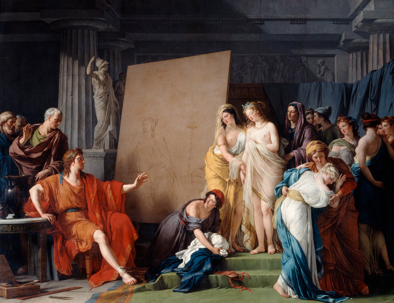 Zeuxis modellt választ a Croton gyönyörű lányai közül, 1789 alkotó: François André Vincent