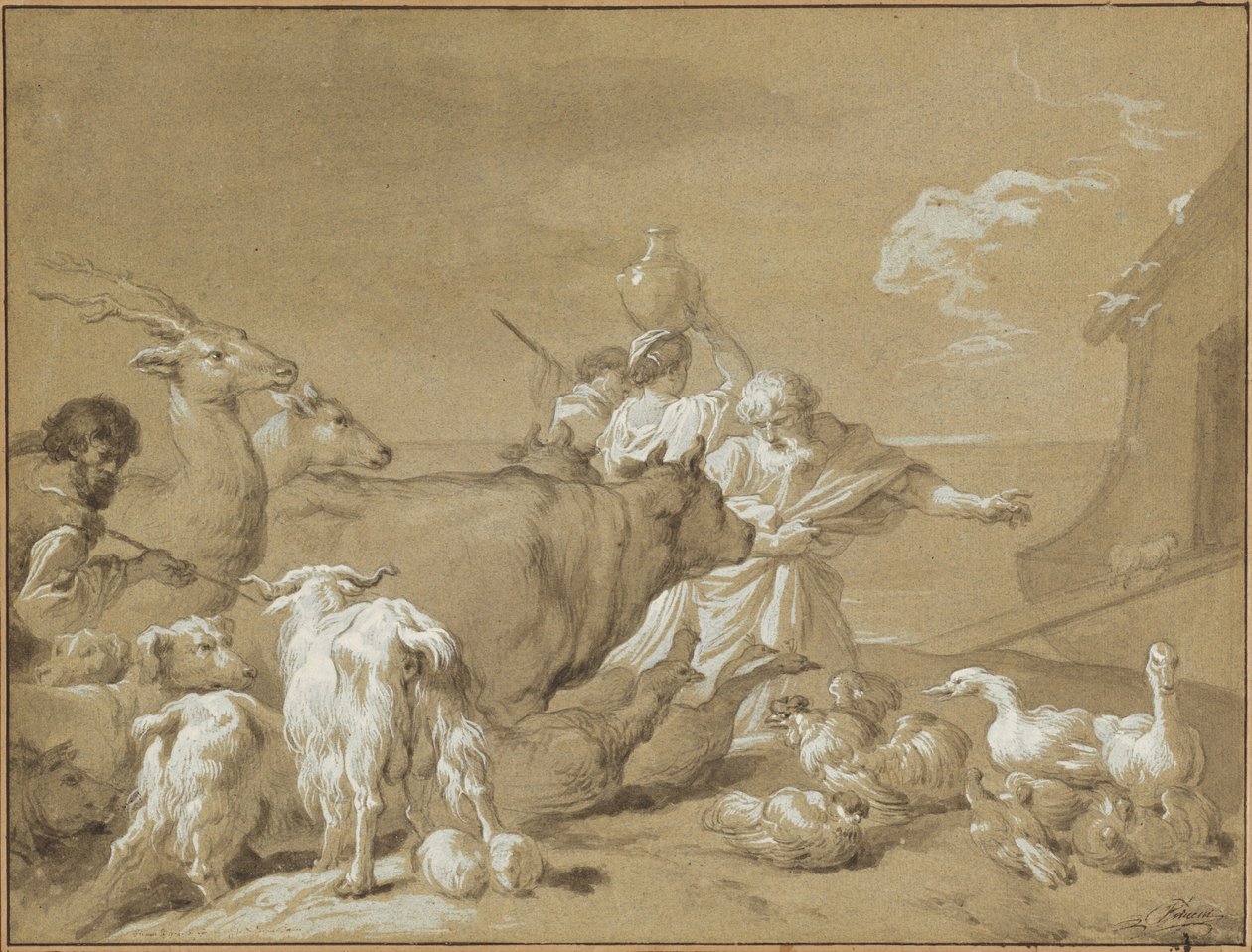 Noé vezeti az állatokat a bárkába alkotó: François André Vincent after Giovanni Benedetto Castiglione