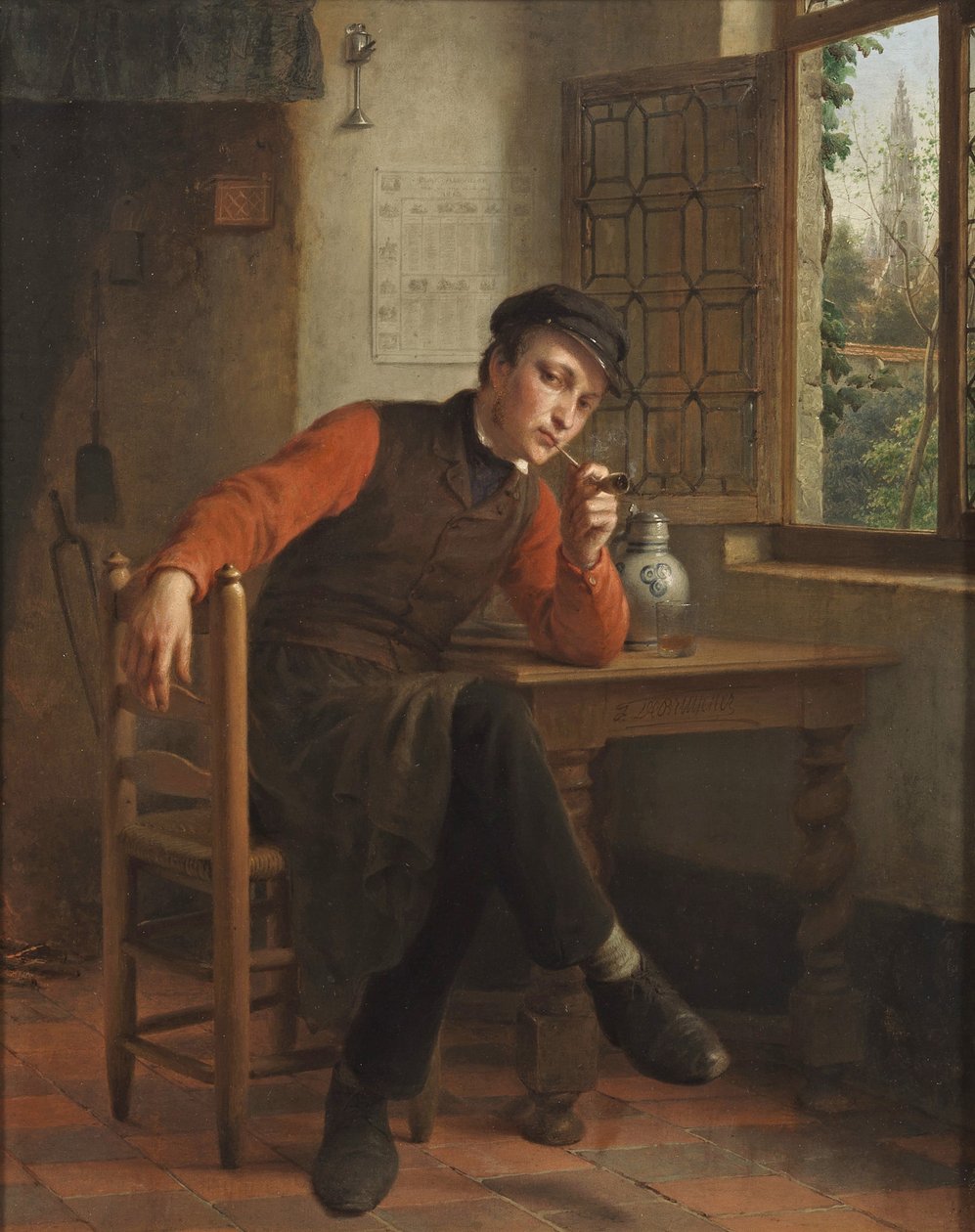 François Antoine De Bruycker - Fiatal férfi pipázik egy szalon belsejében alkotó: François Antoine de Bruycker