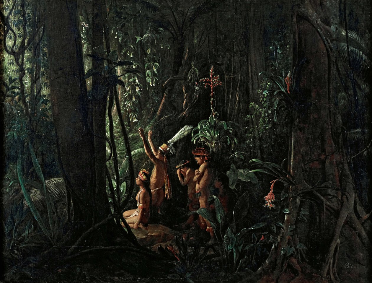 Amazóniai indiánok, akik a napistent imádják, 1860 körül. alkotó: François August Biard