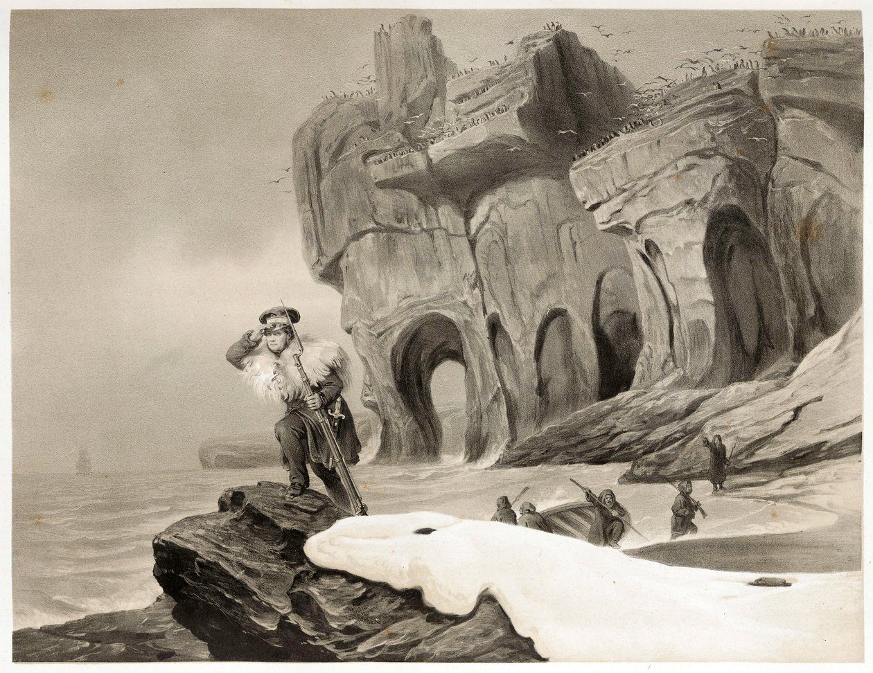 Medvesziget Skandináviában, Lappföldön, Spitzbergákon és a Feröer-szigeteken, kocsma. 1852 (metszet) alkotó: François Auguste Biard