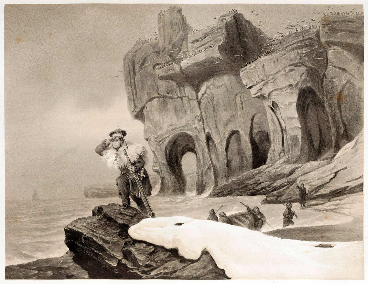 Medvesziget Skandináviában, Lappföldön, Spitzbergákon és a Feröer-szigeteken, kocsma. 1852. alkotó: François Auguste Biard