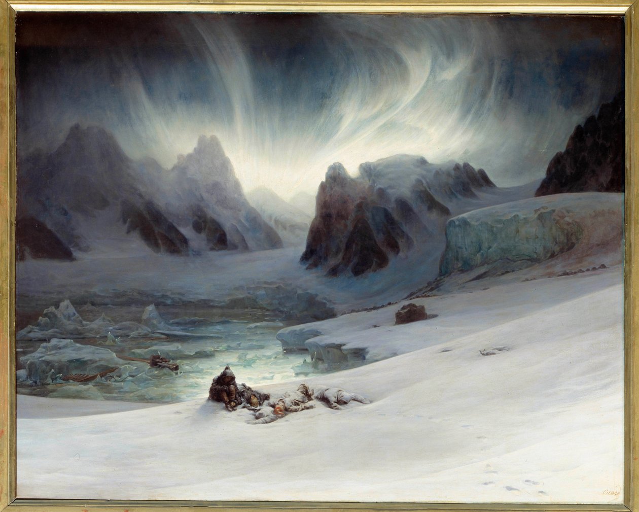 A Magdalena-öböl a félsziget sírjából nézve, az északi Spitzbergákon. Aurora borealis hatás. Olaj, vászon, 1,30 x 1,63 m. - "" Magdalena-öböl, kilátás a Spitzbergtől északra lévő sírok félszigetéről, az aurora boreale hatása"" Francois Auguste Biard festmé alkotó: François Auguste Biard