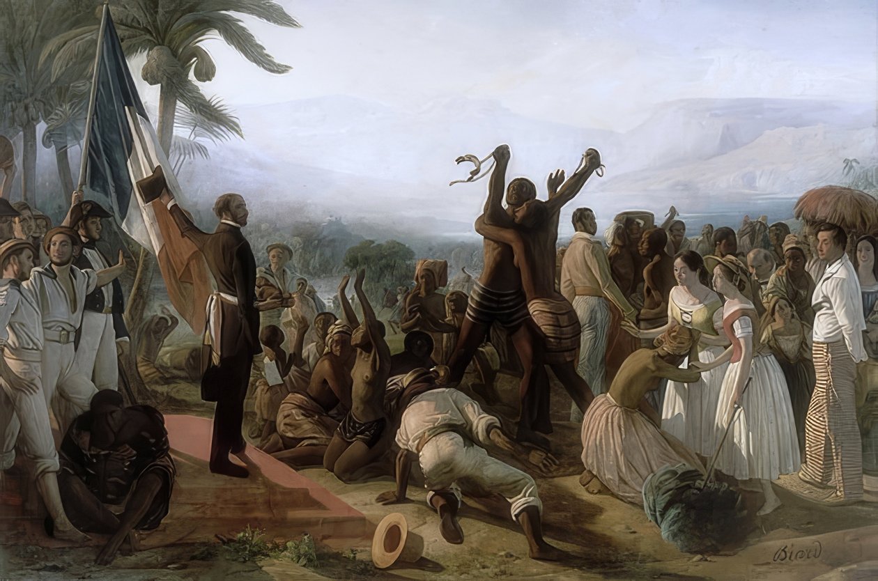 A rabszolgaság eltörlésének kihirdetése a francia gyarmatokon 1848. április 23-án. 1848/49. alkotó: François Auguste Biard