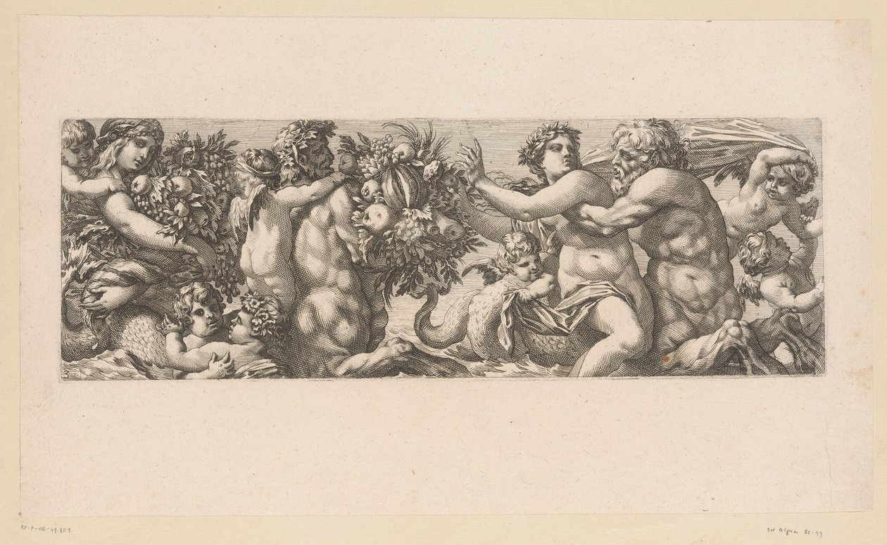 Bacchus szatírokkal és nereidákkal a vízben Mitológiai alakok a víz mellett (sorozat címe) alkotó: François Bignon (attributed to)