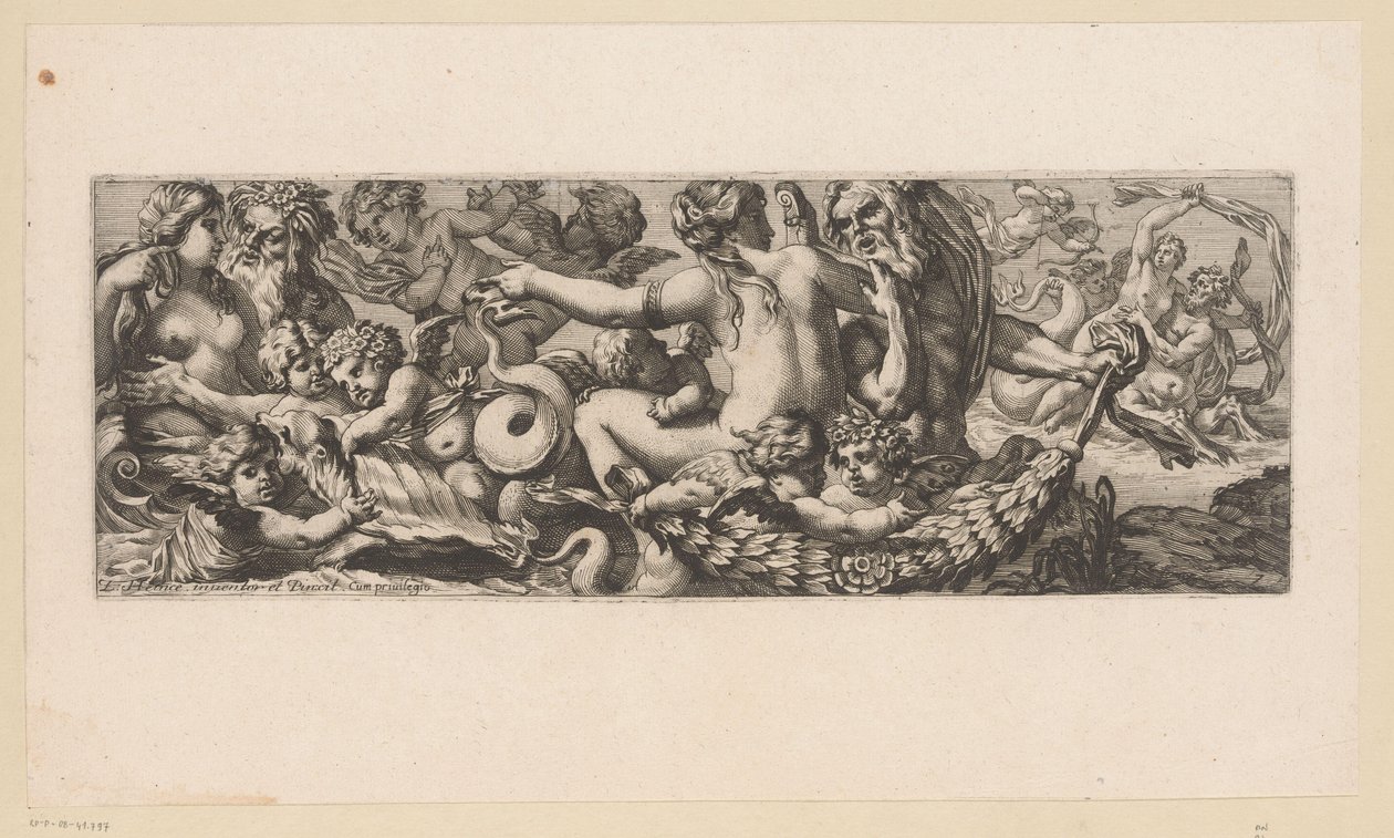 Met Galatea diadala nereidákkal, szatírokkal és puttival Mitológiai alakok a víz mellett (sorozat címe) alkotó: François Bignon (attributed to)