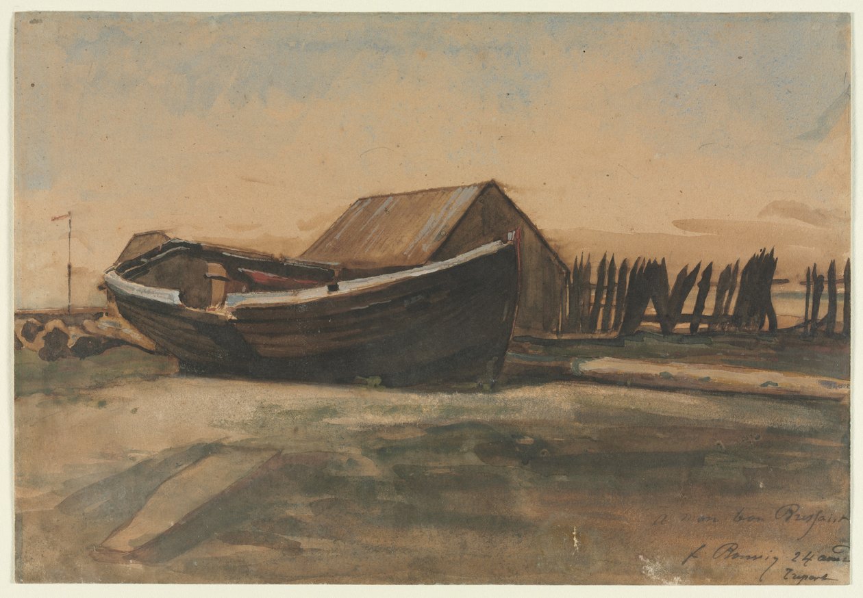 Hajó a tengerparton, Le Treport, 1854. alkotó: François Bonvin