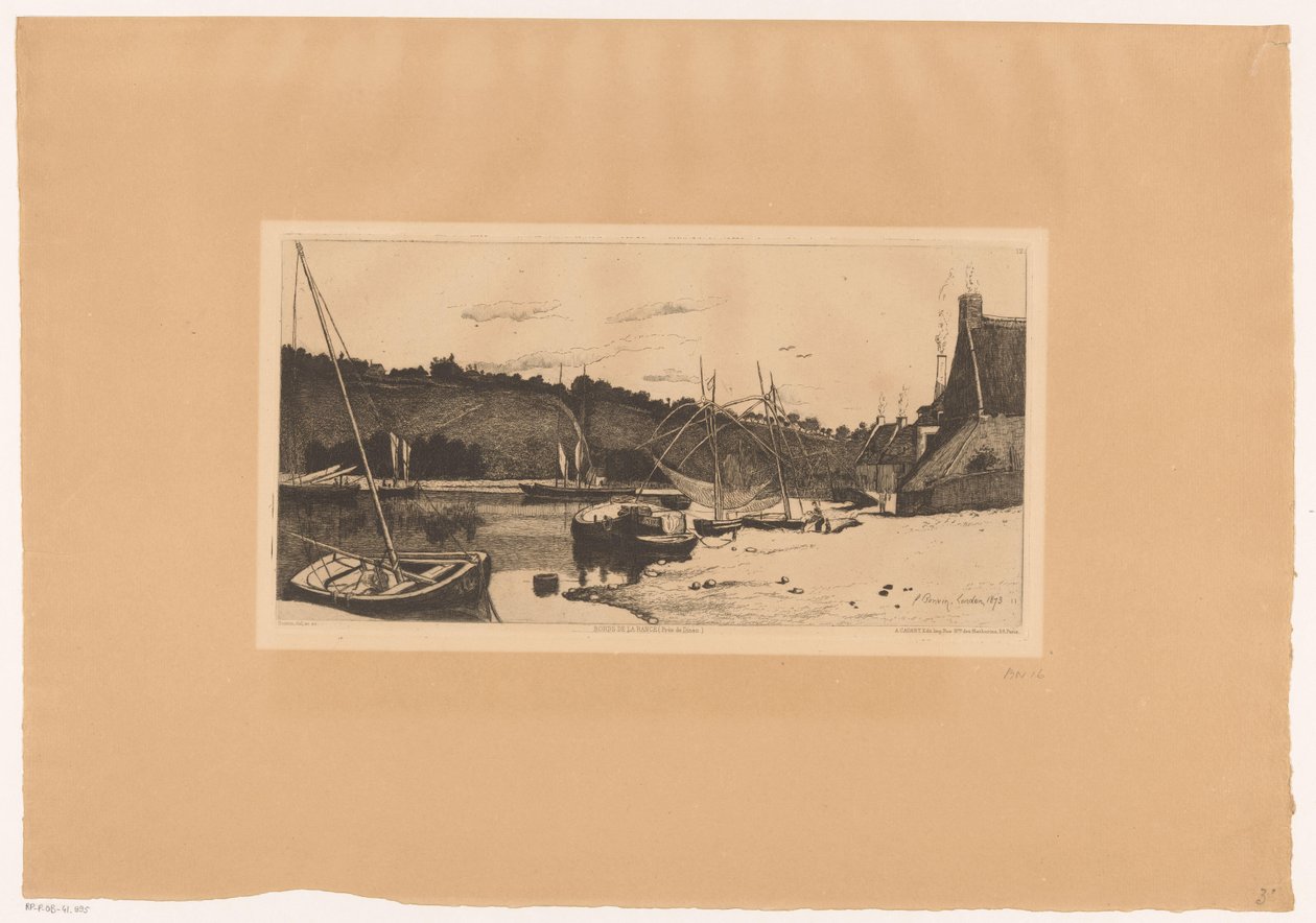 Gezicht op de haven van Rance Banks of the Rance (Dinan közelében) (cím az objektumon) Tíz rézkarc, rajzolta és metszett: F. Bonvin, festő (sorozat címe) alkotó: François Bonvin