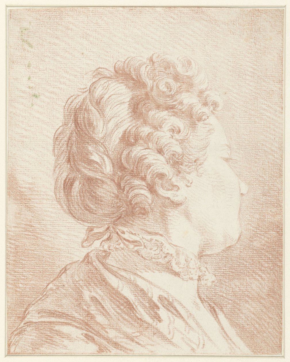A hölgy feje jobbra néz, csipkegallérral alkotó: François Boucher (possibly)