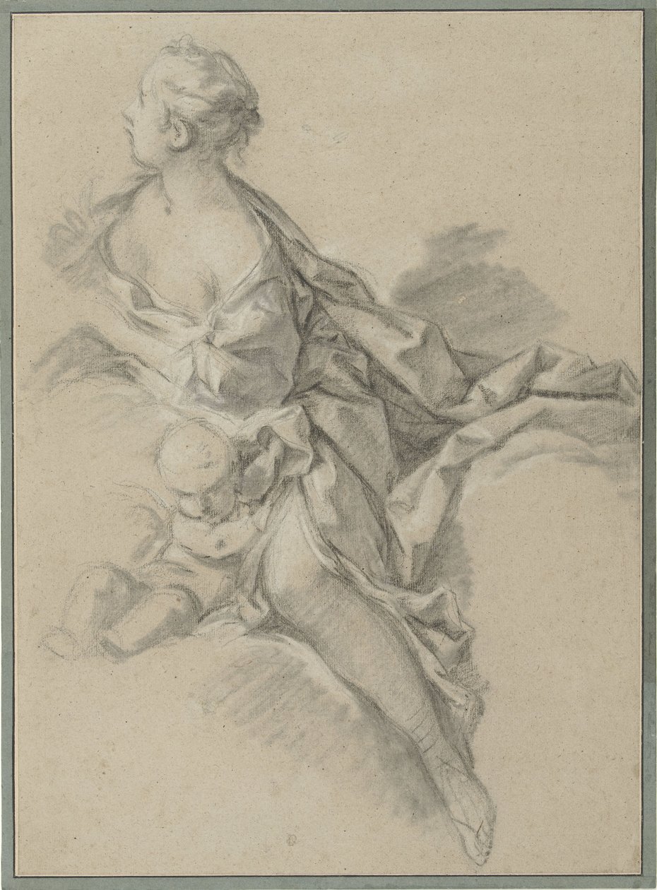 Tanulmány egy nőről (Clytia); előkészítő tanulmány az Apollo és Clytia című filmhez, a Les Amours des Dieux (1747-1750) sorozat kilencedik kárpitjához alkotó: François Boucher (workshop of)