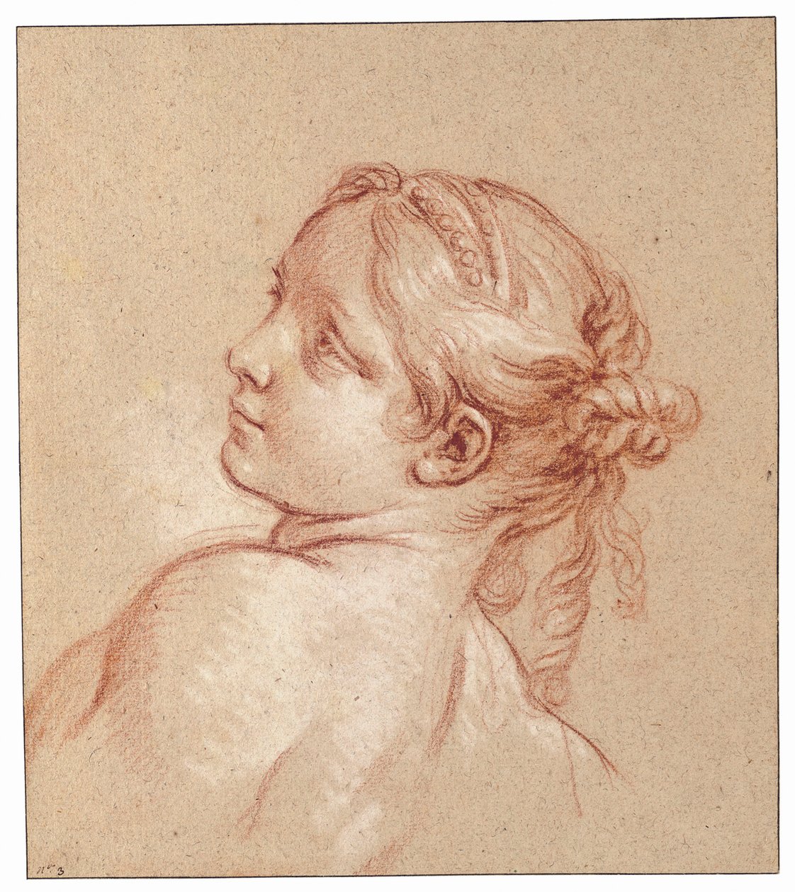 Lány, mellig érő, fejét balra billentve alkotó: François Boucher