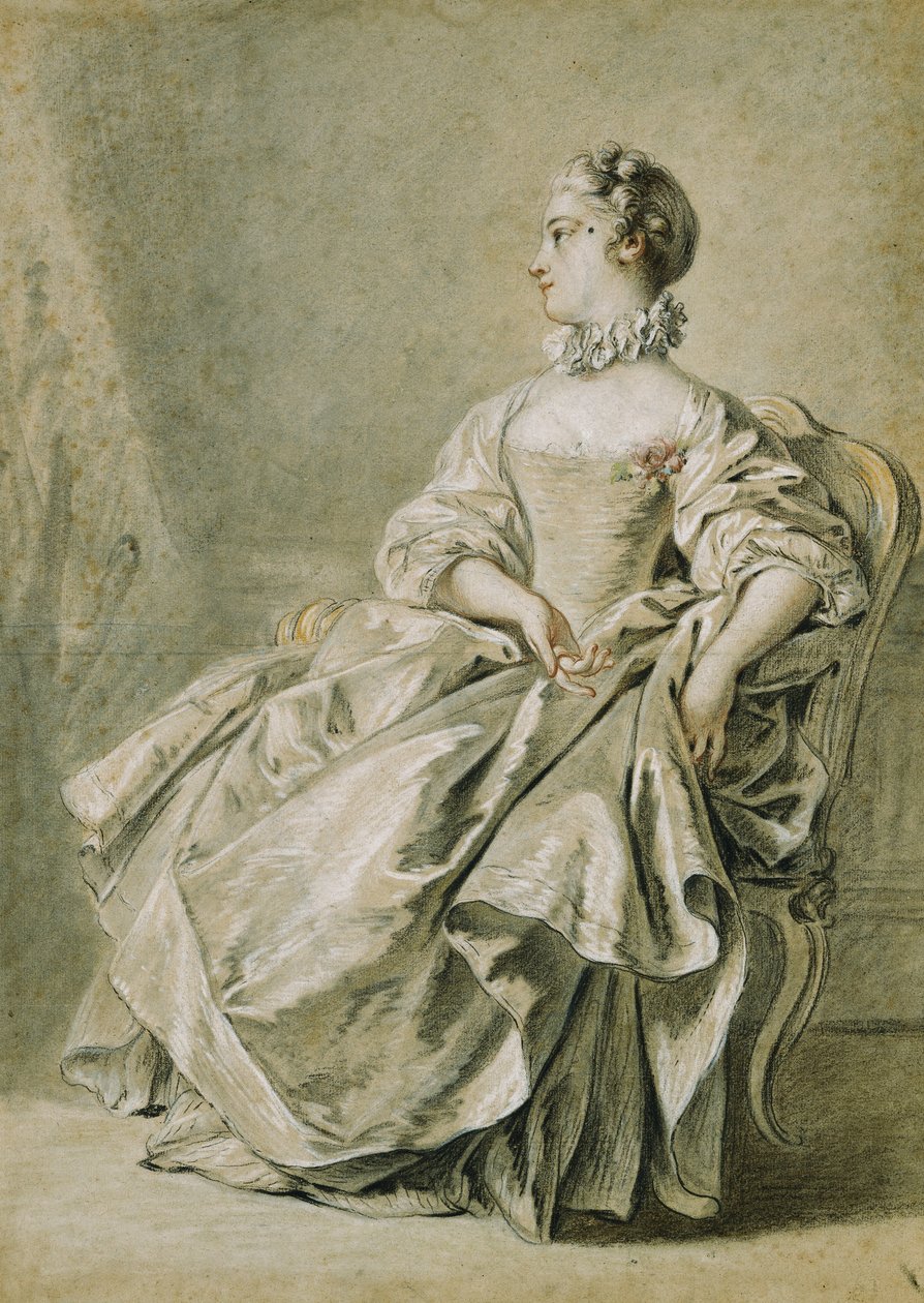 Egy fiatal nő ül profilban balra, alkotó: François Boucher