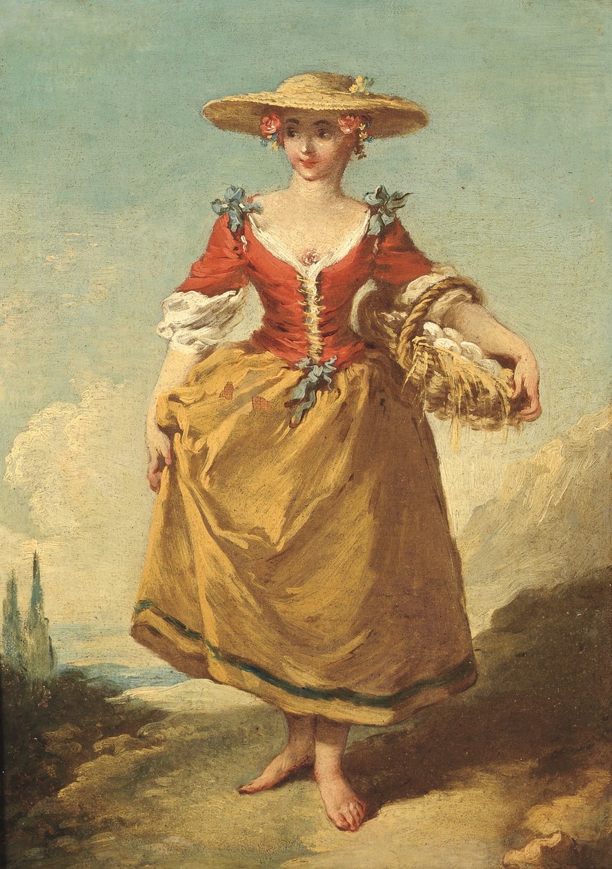 Egy parasztlány a tájban tojáskosárral (olaj, vászon) alkotó: François Boucher