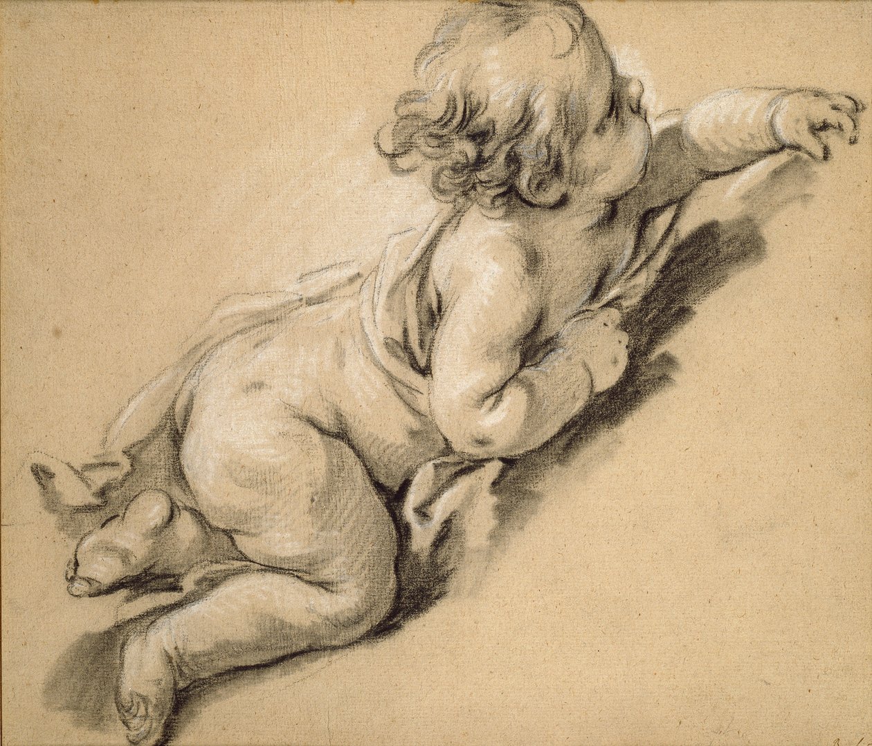 Egy puttó jobbra dőlve, 18. század közepe. alkotó: François Boucher