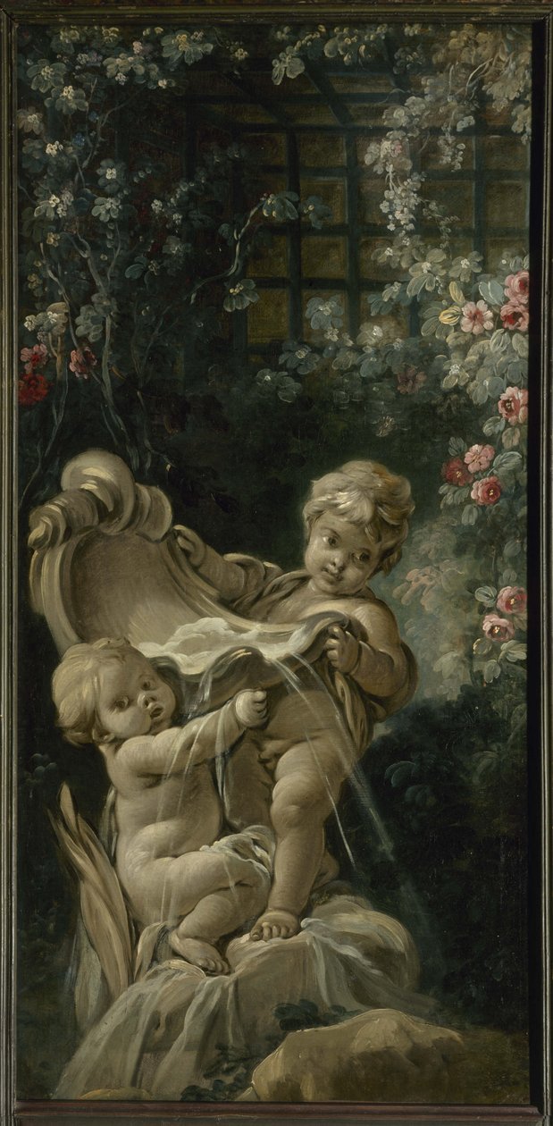Boucher - Szökőkút két szerelmespárral, az egyik térdelve, 1765-1770 között alkotó: François Boucher