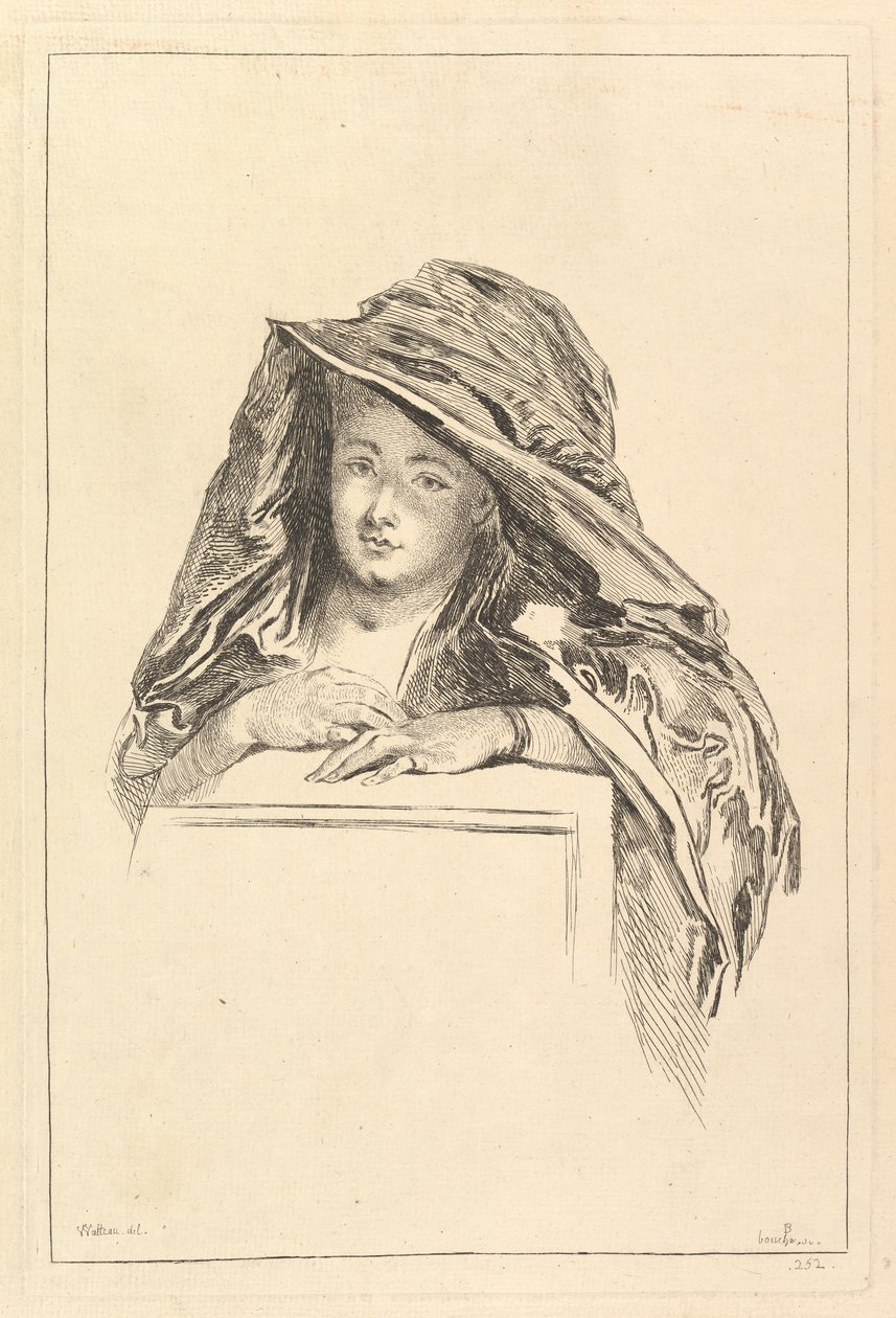 Csuklyás palástot viselő nő mellszobra portréja, 18. század. alkotó: François Boucher