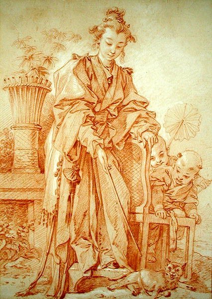 Kínai lány játszik egy macskával alkotó: François Boucher
