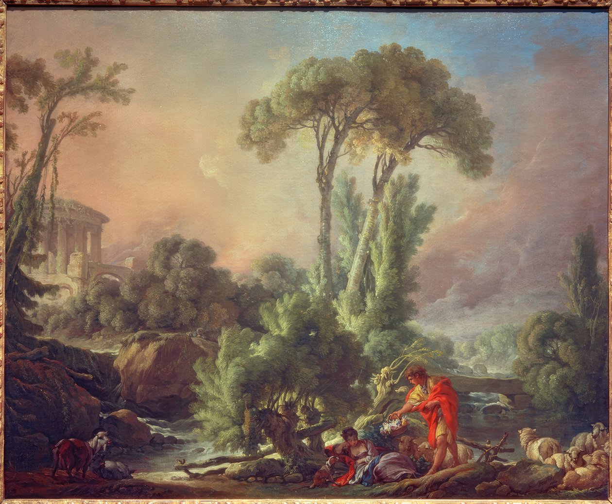 Folyói táj egy ősi templommal alkotó: François Boucher