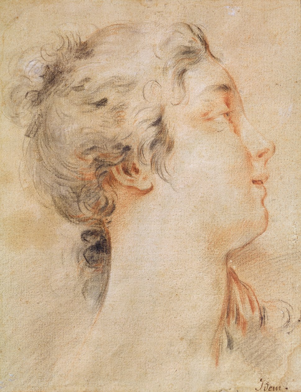 Egy nő feje jobbra fordulva (fekete ceruza és szangvinikus) alkotó: François Boucher