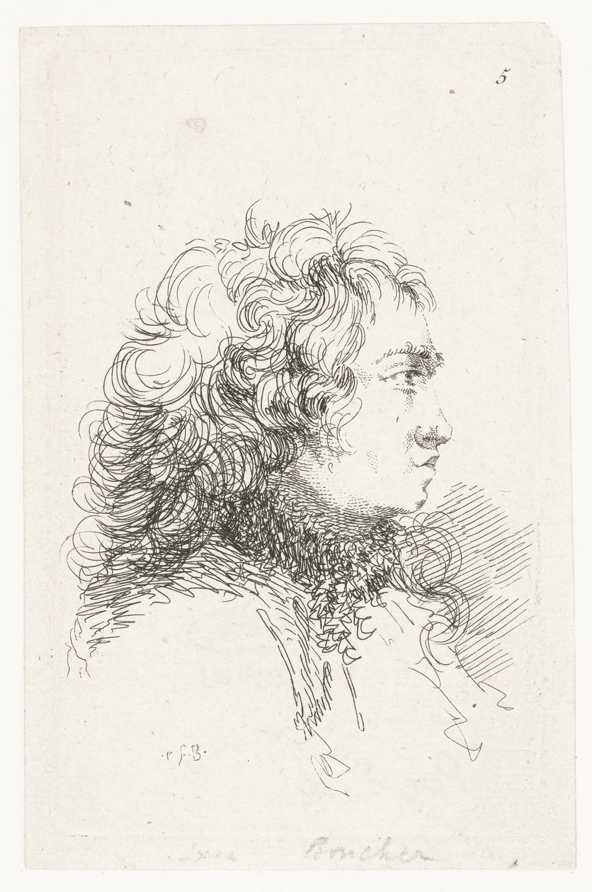 Egy fiatal férfi feje Kis műfajú darabokból és címsorokból álló szvit alkotó: François Boucher