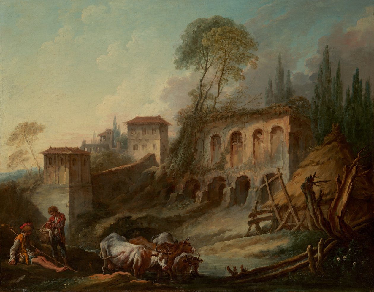 Képzeletbeli táj a Palatinus-dombbal a Campo Vaccino-ból, 1734. alkotó: François Boucher
