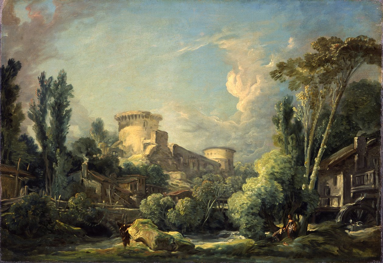 Táj kastélyral és malommal, 1765 körül alkotó: François Boucher