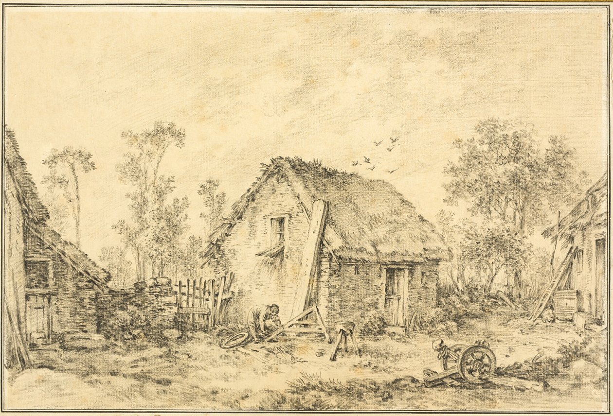 Táj rusztikus kunyhóval alkotó: François Boucher