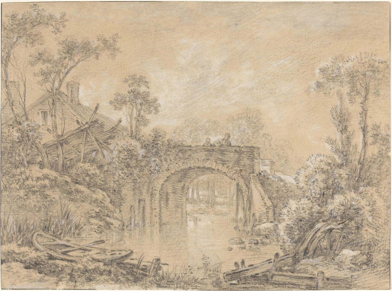 Táj egy rusztikus híddal alkotó: François Boucher
