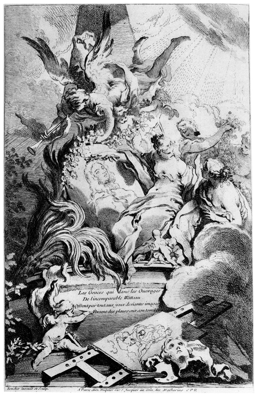 A kegyelmek Watteau sírjánál, 1720-1770, 1924 alkotó: François Boucher