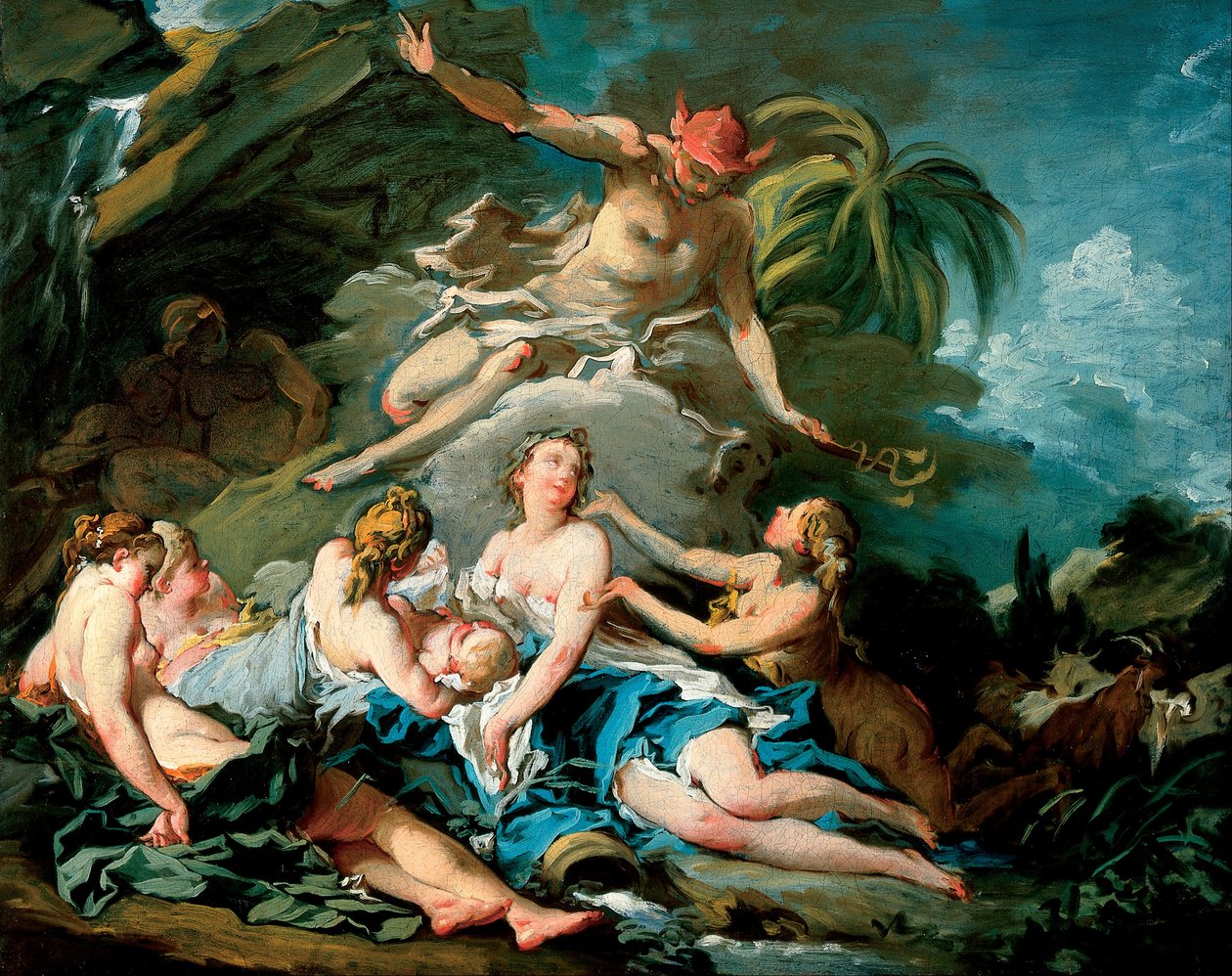 Merkúr a csecsemő Bacchust a nysai nimfákra bízza alkotó: François Boucher