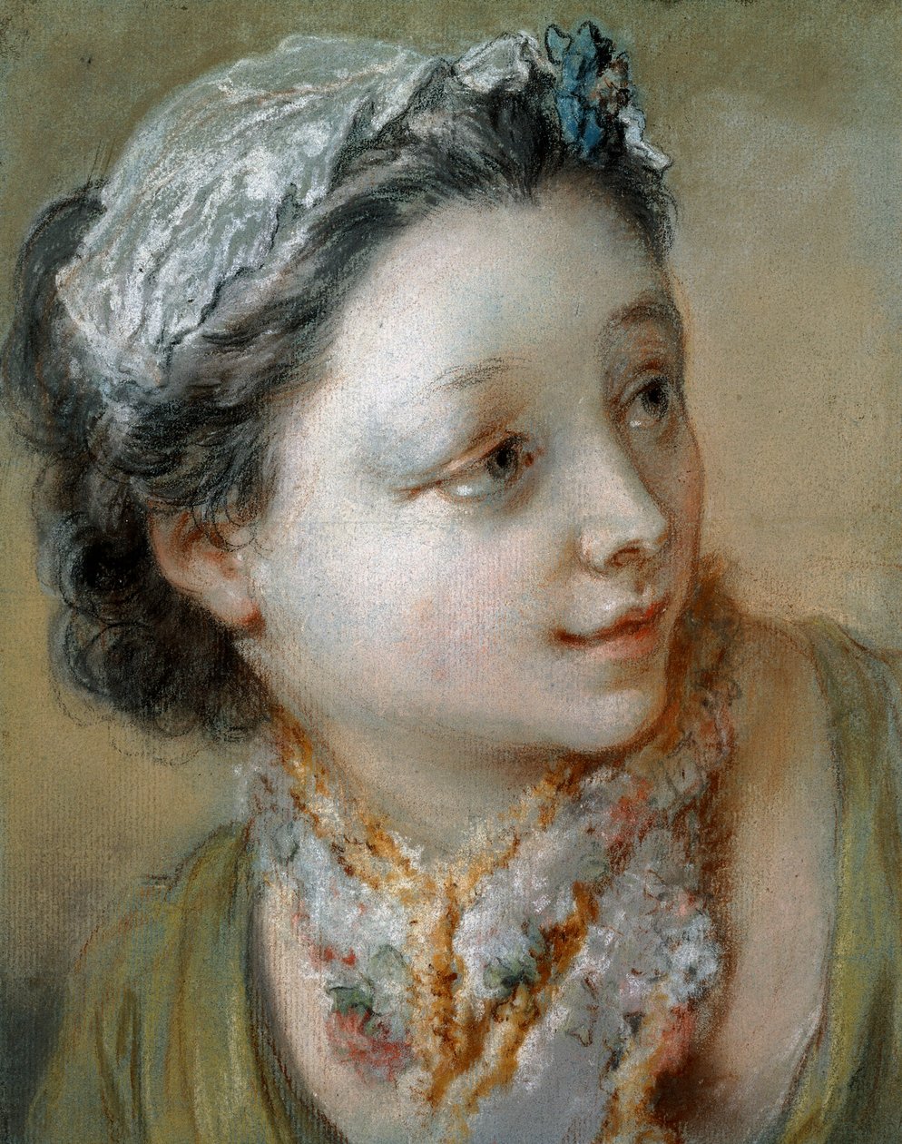 Egy fiatal lány portréja, mellig érő, feje jobbra fordítva, alkotó: François Boucher