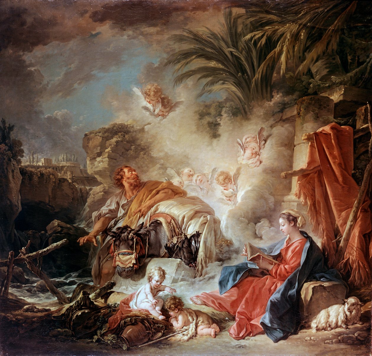 Pihenj az egyiptomi repülésen, 1757. alkotó: François Boucher