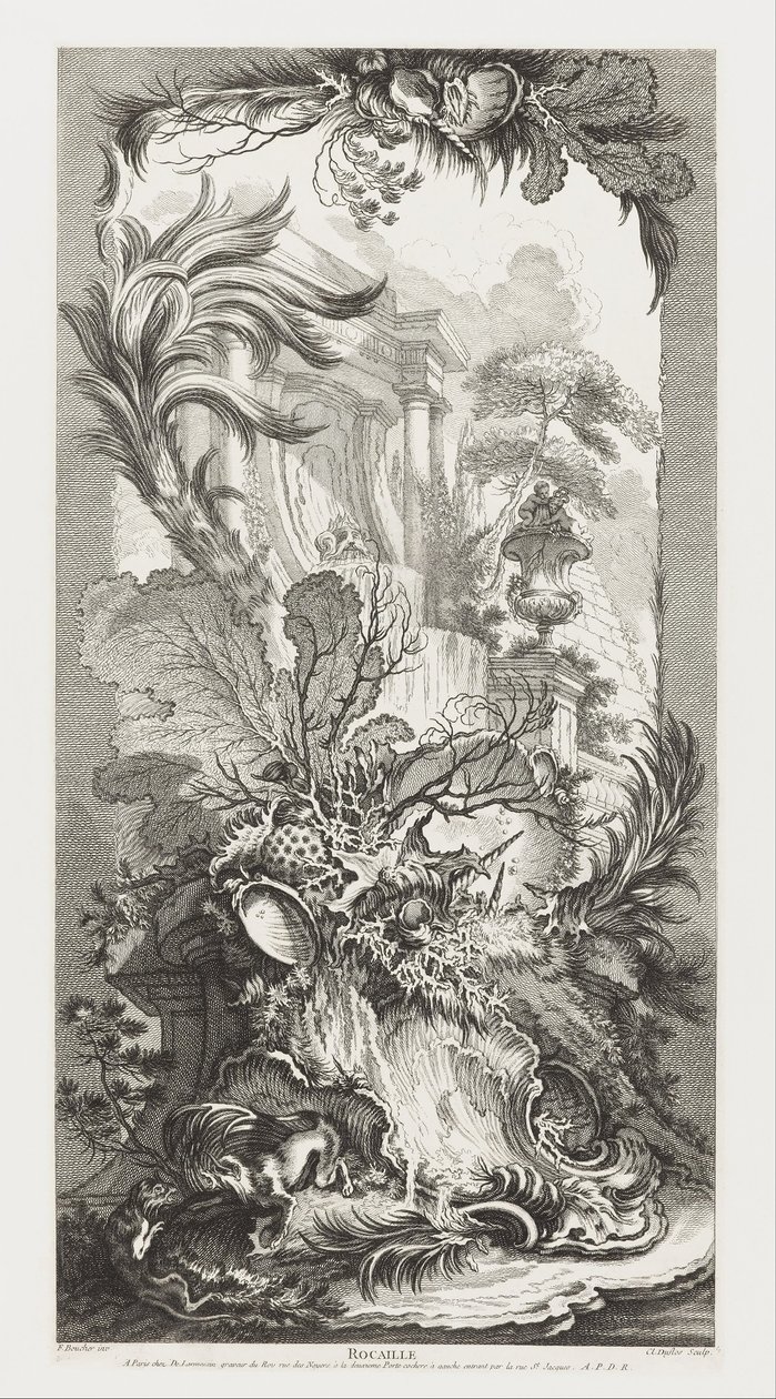 Rocaille [Rococo Design] in Nouveaux Morceaux pour des paravents [Új koncepciók a paravánokhoz] alkotó: François Boucher