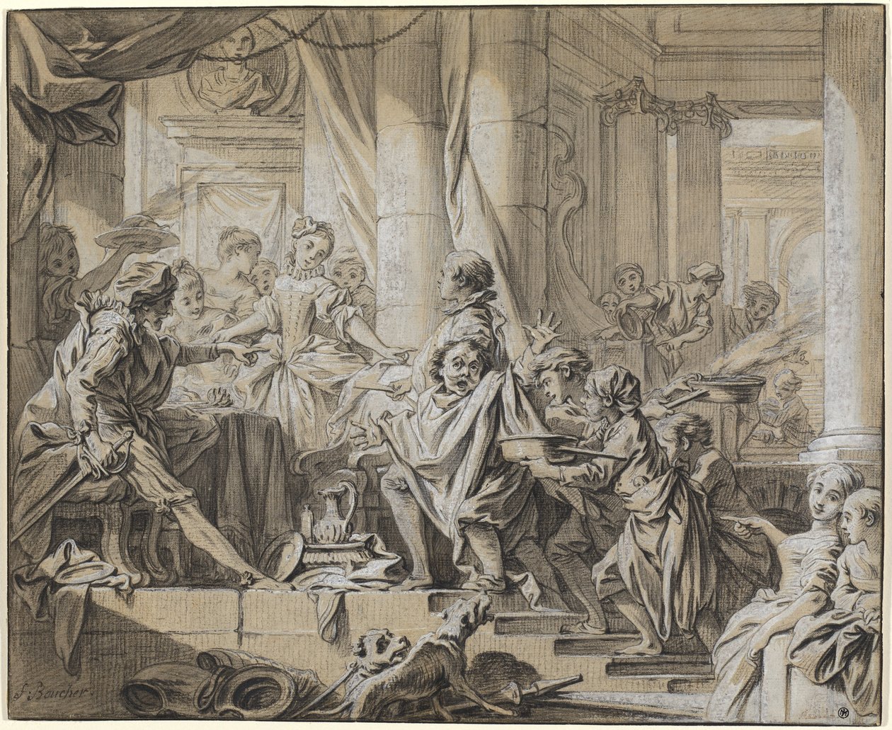Sancho a herceg szolgái elől menekül alkotó: François Boucher