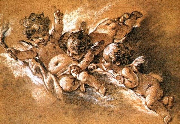 Három putti a felhőkben (kréta) alkotó: François Boucher