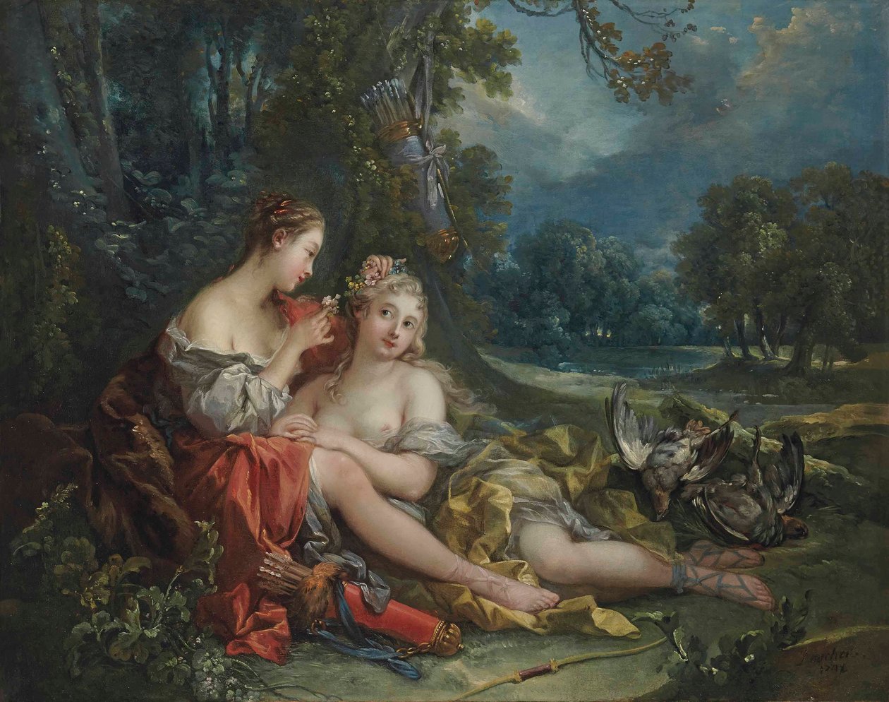 Diana két nimfája pihen a vadászatról való visszatérés után alkotó: François Boucher