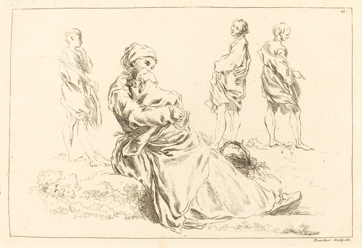 Ábratanulmányok, beleértve az ülő anyát és gyermeket alkotó: François Boucher after Abraham Bloemaert