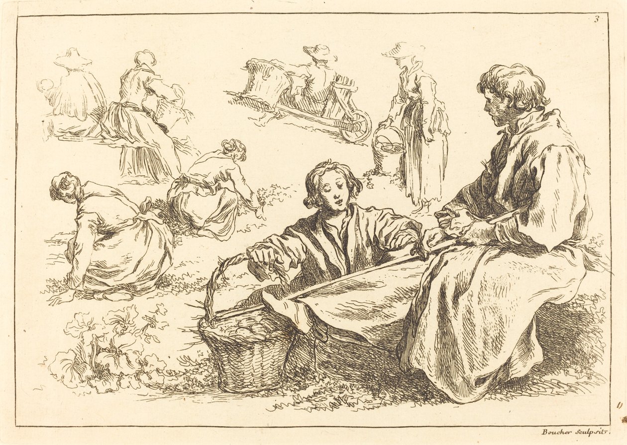 ábra Tanulmányok, beleértve a két ülő parasztot alkotó: François Boucher after Abraham Bloemaert