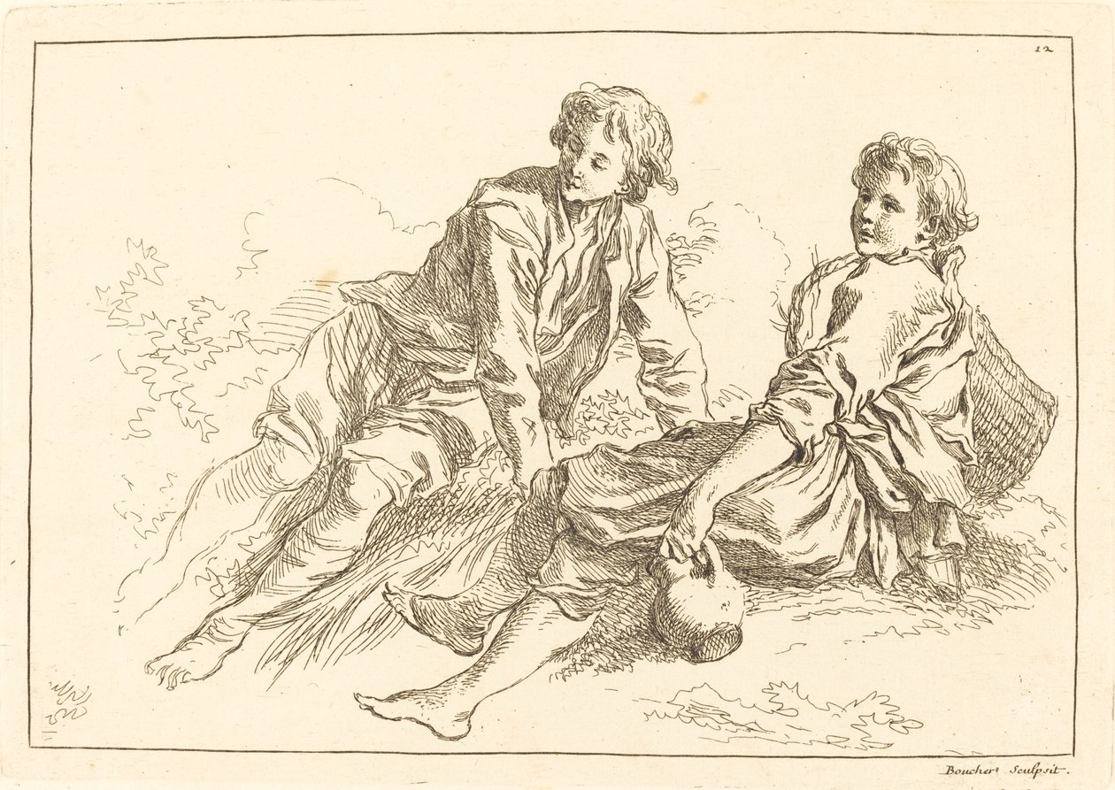 Fekvő pásztorfiúk alkotó: François Boucher after Abraham Bloemaert