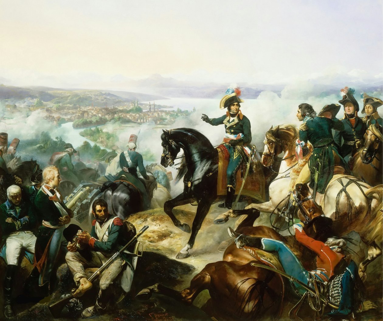 Franciául:  Bataille de Zurich, le 25 septembre 1799 A zürichi csata, 1799. szeptember 25. alkotó: Francois Bouchot