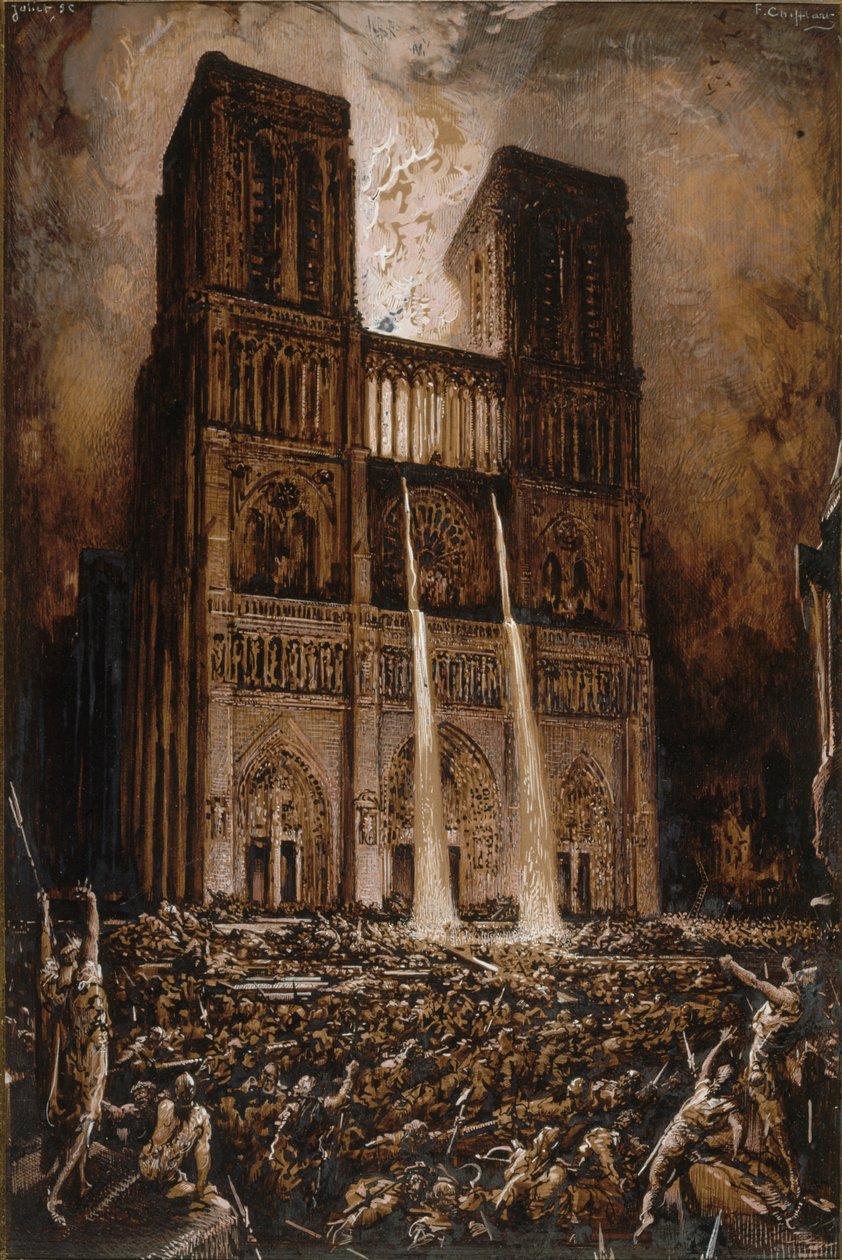 Támadás a Notre-Dame ellen. A Notre-Dame púpos, Victor Hugo, 1877 körül. alkotó: François Chifflart