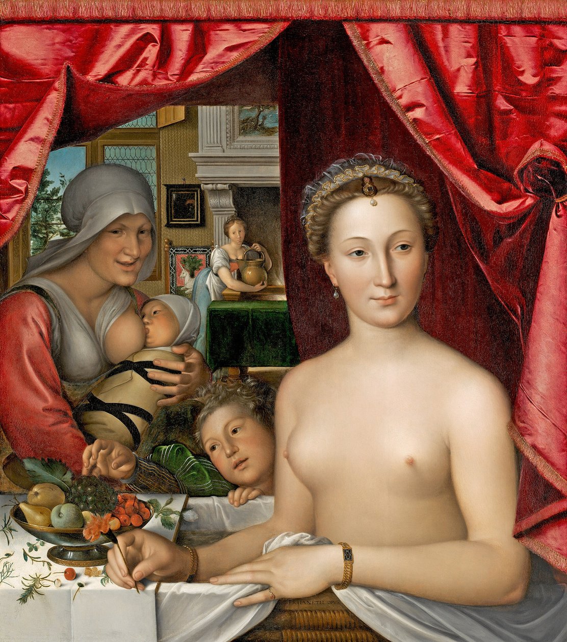 Franciául:  Dame au bain Egy hölgy a fürdőjében
, Diane de Poitiers alkotó: François Clouet