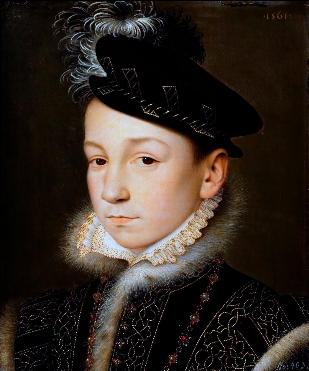 Német: IX. Károly francia király (1550-1574), mellszobor IX. Károly francia király alkotó: François Clouet