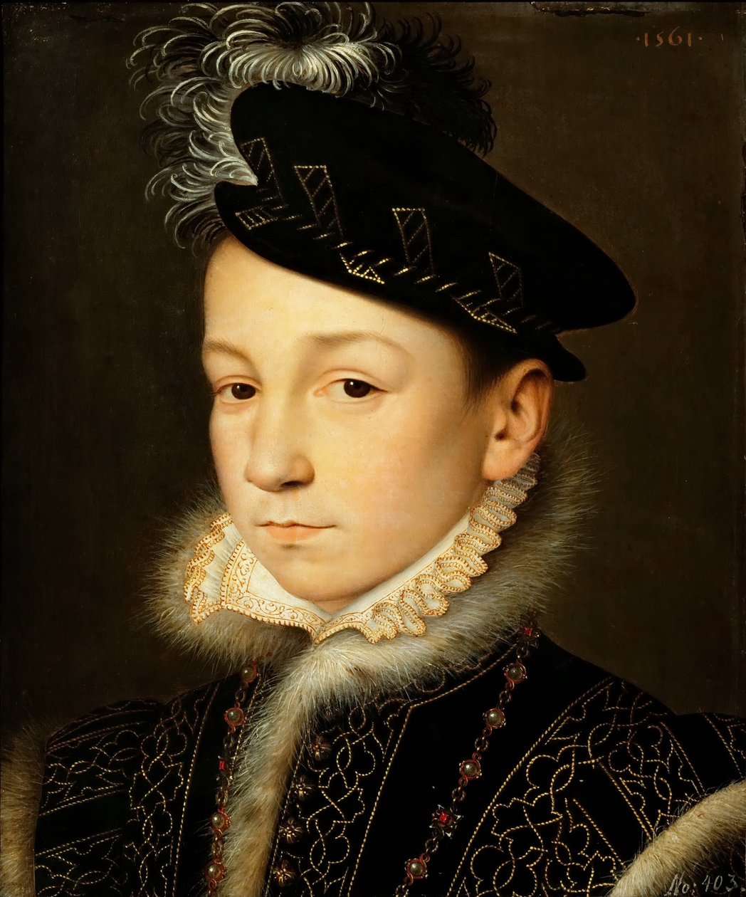 Német: IX. Károly francia király (1550-1574), mellszobor IX. Károly francia király alkotó: François Clouet