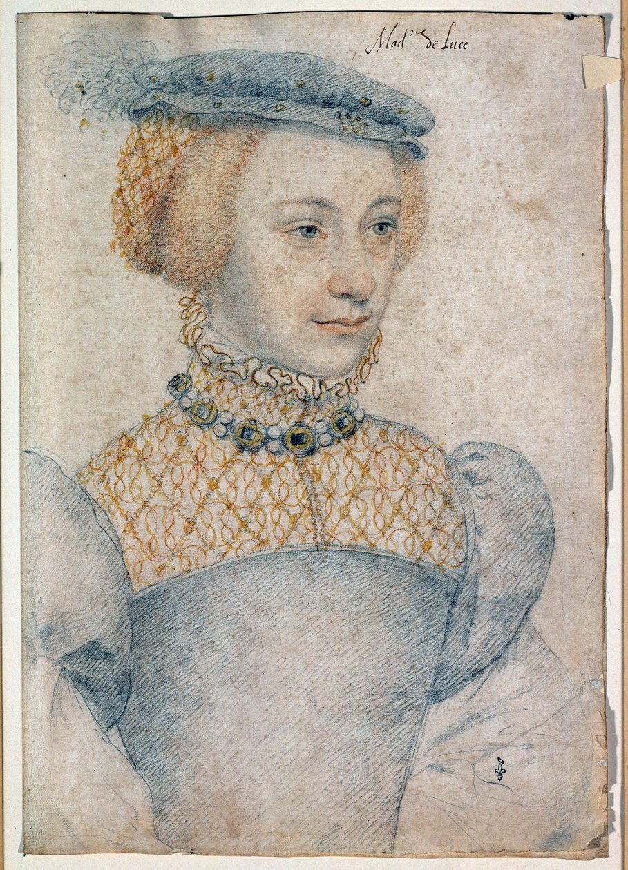 Anne de Pisseleu portréja, Louis de Coesmes, Lucé ura (1520 -? ) felesége. Francois Clouet (1515-1572) rajza fekete kővel és vérrel alkotó: François Clouet