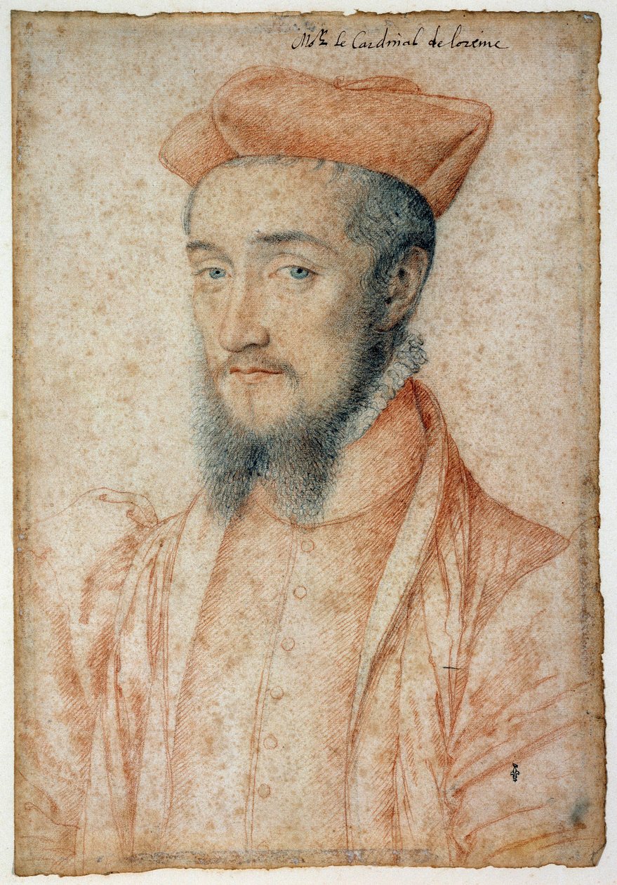 Károly lotharingiai bíboros (1525-1574) portréja. Clouet Francois (1515-1572) Vér és fekete követ rajzolása alkotó: François Clouet