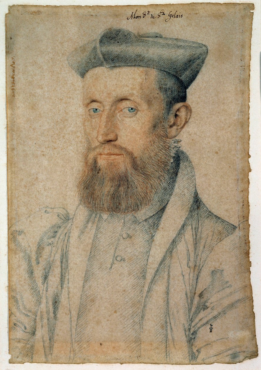 Mellin de Saint-Gelais (vagy Saint Gelais, Saint Gelays, Saint Gelays, Saint-Gelais, Sainct Gelais) portréja (1495-1558), francia költő. Clouet Francois (1515-1572) rajza vérrel és fekete kővel, 1500 körül. Chantilly, Musee Conde alkotó: François Clouet