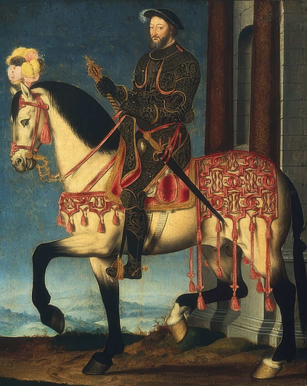 I. Ferenc francia király lovas portréja. 1540 körül alkotó: François Clouet