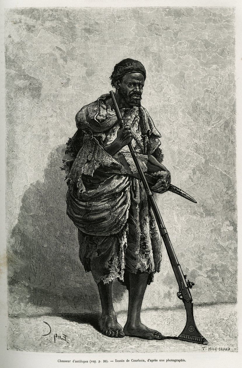 Antilopvadász. Courboin metszete az algériai Szahara szemléltetésére, V. Largeau, 1874-1878, megjelent a Tour du monde-ban, Edouard Charton (1807-1890) irányításával alkotó: François Courboin